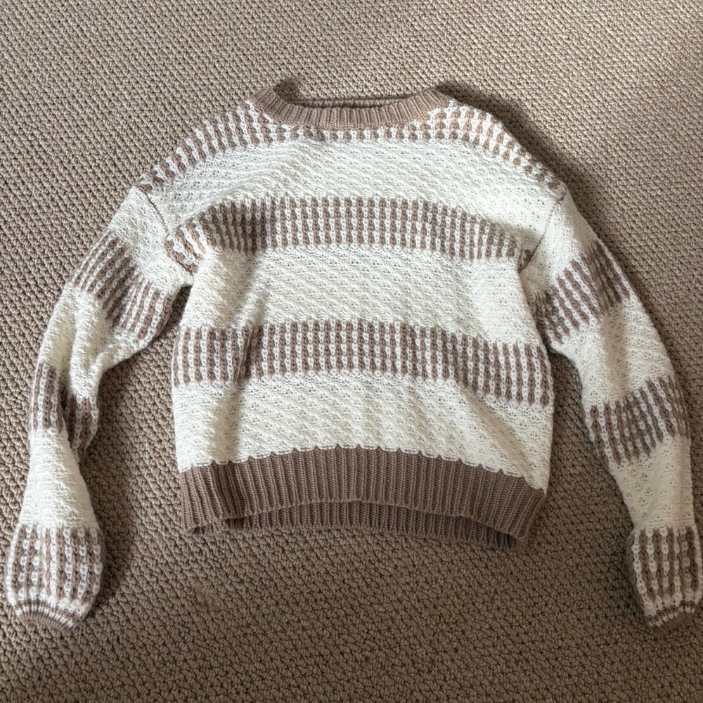 Shein Textured Knit Sweater In Cream And Brown